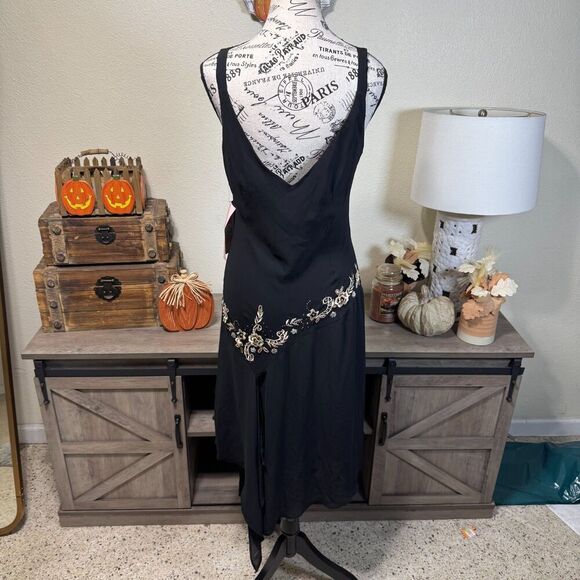 VTG Y2k R&M Richards Beaded Embroidered Floral Asymmetrical Midi Dress 10 Fairy - Picture 5 of 10